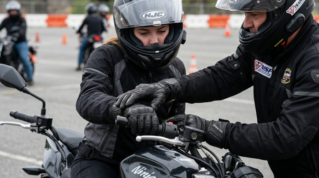 Close-up realistic image of experienced motorcycle instructo