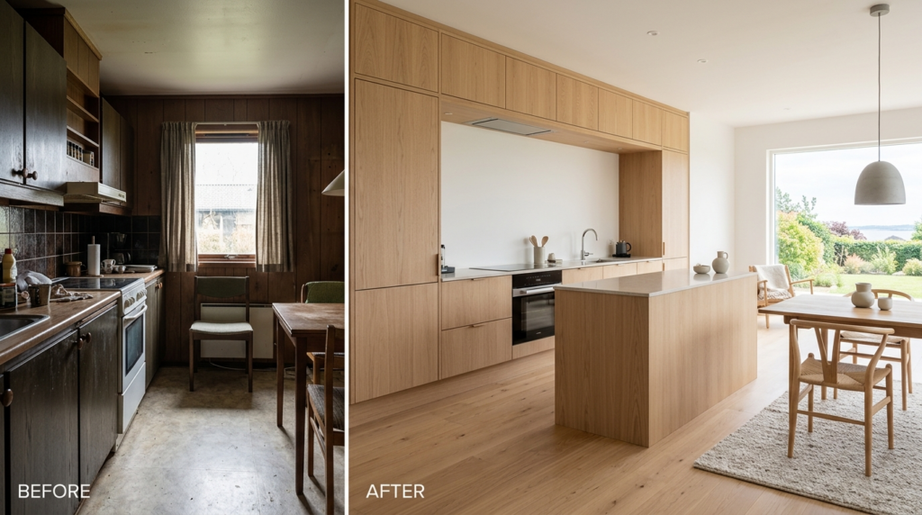 Photorealistic image of a contemporary Scandinavian home int