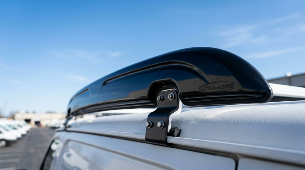 Close-up detail shot of a high-quality aerodynamic wind defl